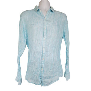 Tasso Elba mens Light Blue Linen Casual Button Down Shirt L nautical beach